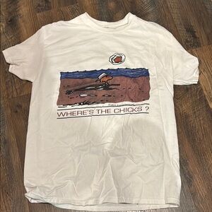 Men’s White Graphic Tee “Where’s the chicks?”